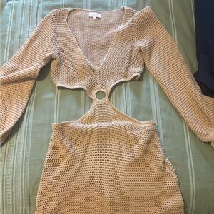Pink Lily Tan Knit Swim Coverup Set